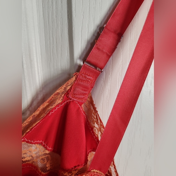 Vintage Michelen Red Coral Lace Slip Lingerie Dress 60s 70s Medium Large - Picture 8 of 12